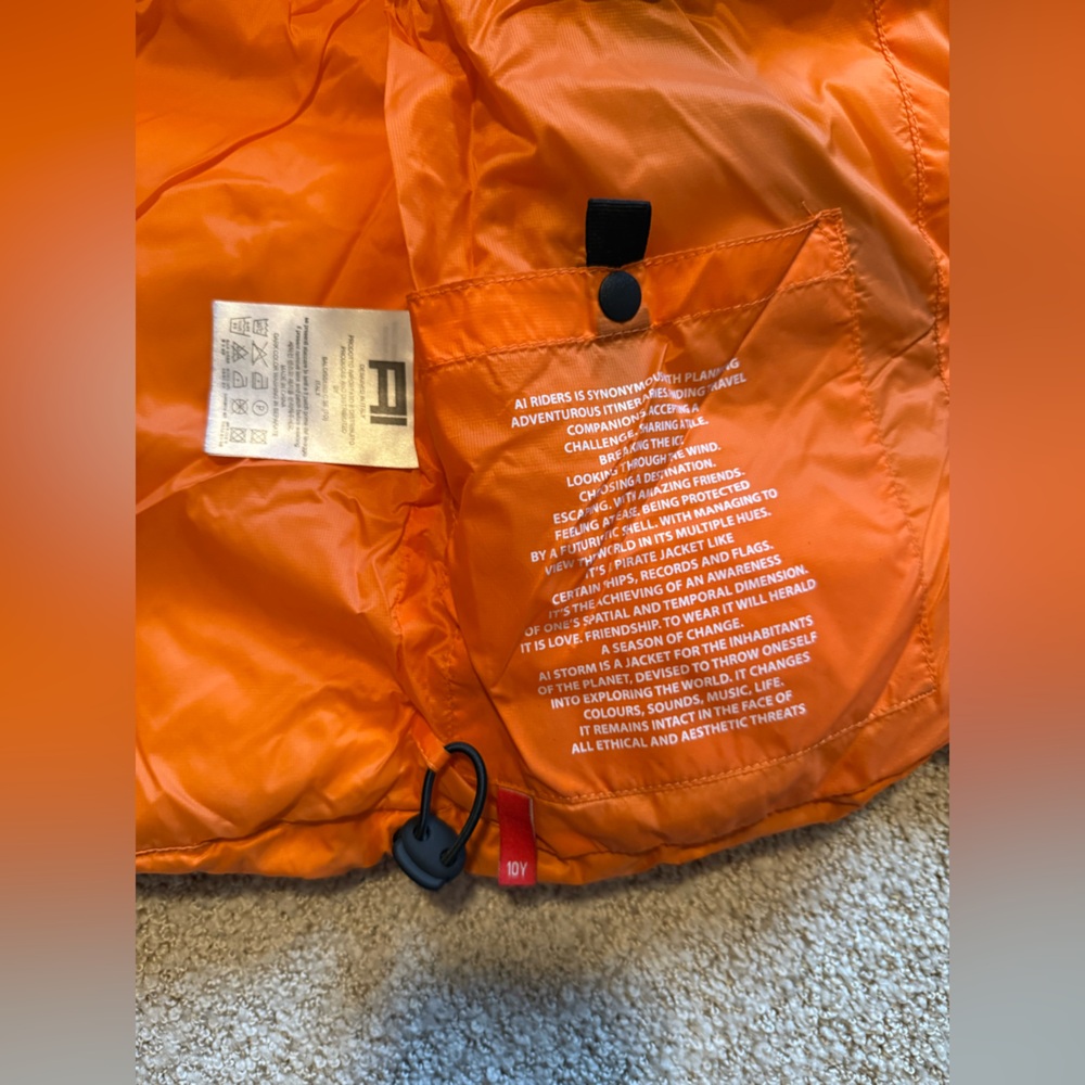 AI RIDERS on the storms Down Hood SKI Jacket orange 10T $428 - Picture 6 of 8